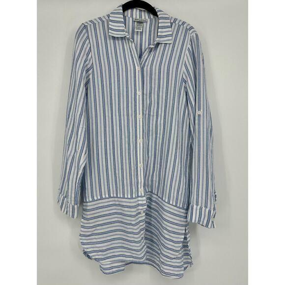 Tommy Bahama Tops - Tommy Bahama Striped Button Up Tunic Shirt Size S Blue White Cotton Blend